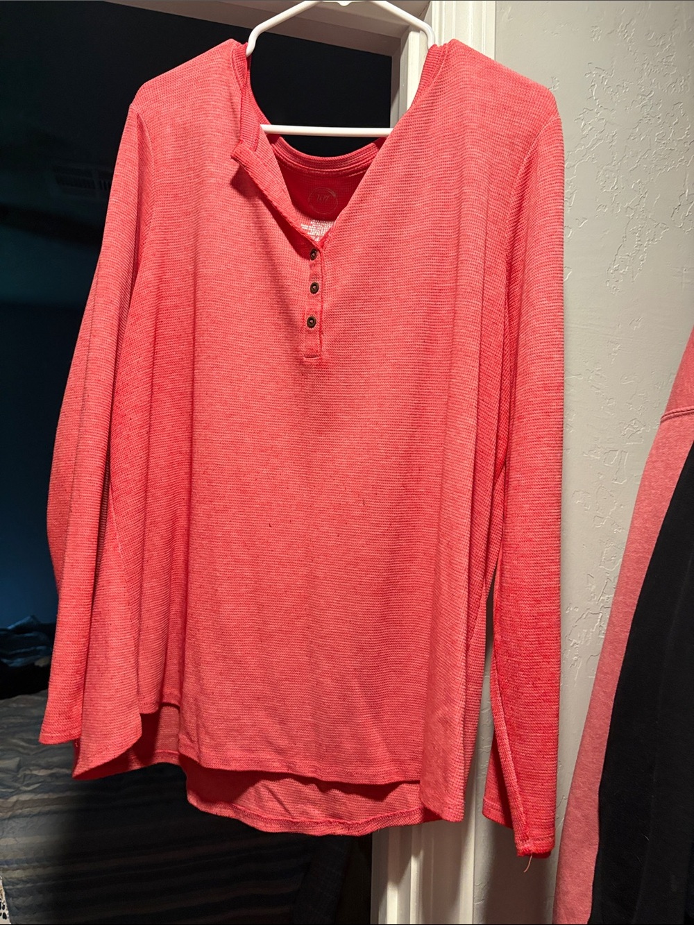 Women's Coral Pink Long Sleeve Henley Top
